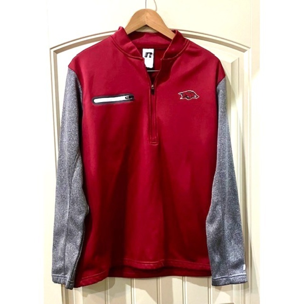 Arkansas Razorback Russell Athletic Quarter Zip Pullover Shirt Jacket Size Large
